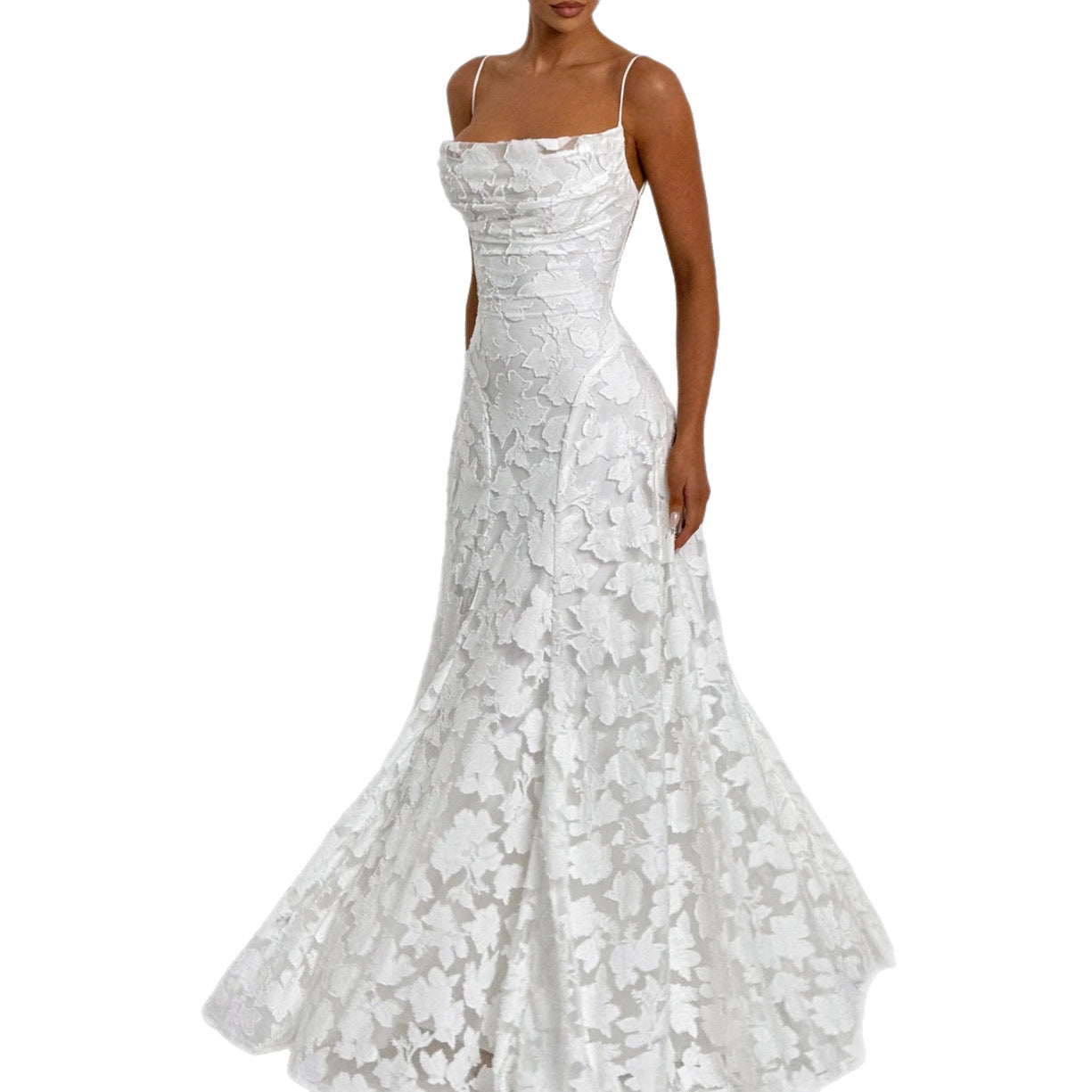 White lace evening gown