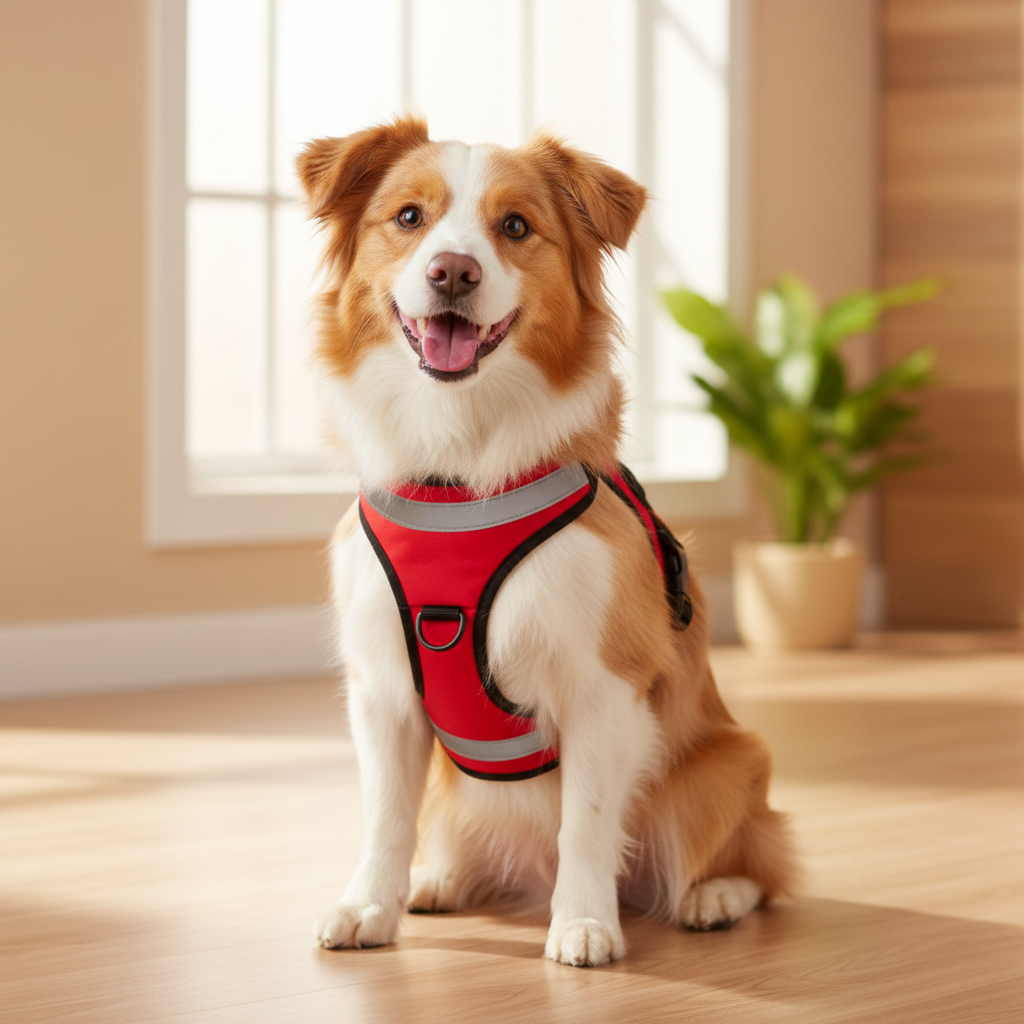 Harness on a cute dog